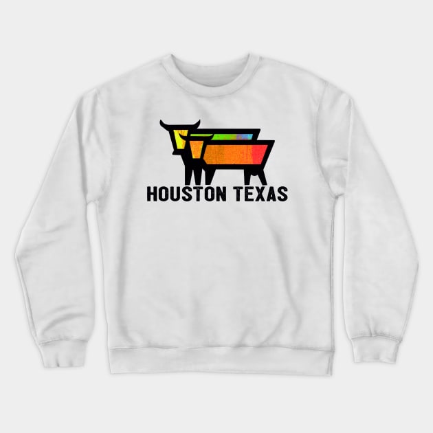 Texas Travel Vintage Cows Bulls Houston Crewneck Sweatshirt by TravelTime